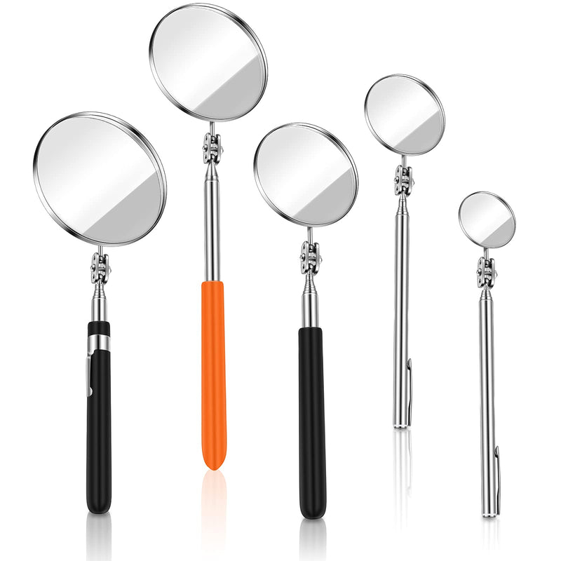 5 Pieces Telescoping Inspection Mirror Round Mirror Stainless Steel Inspection Tool with Long Handle for Check The Condition of The Vehicle, Observe The Eyelashes, Mouth Small Parts (Classic Style) Classic Style