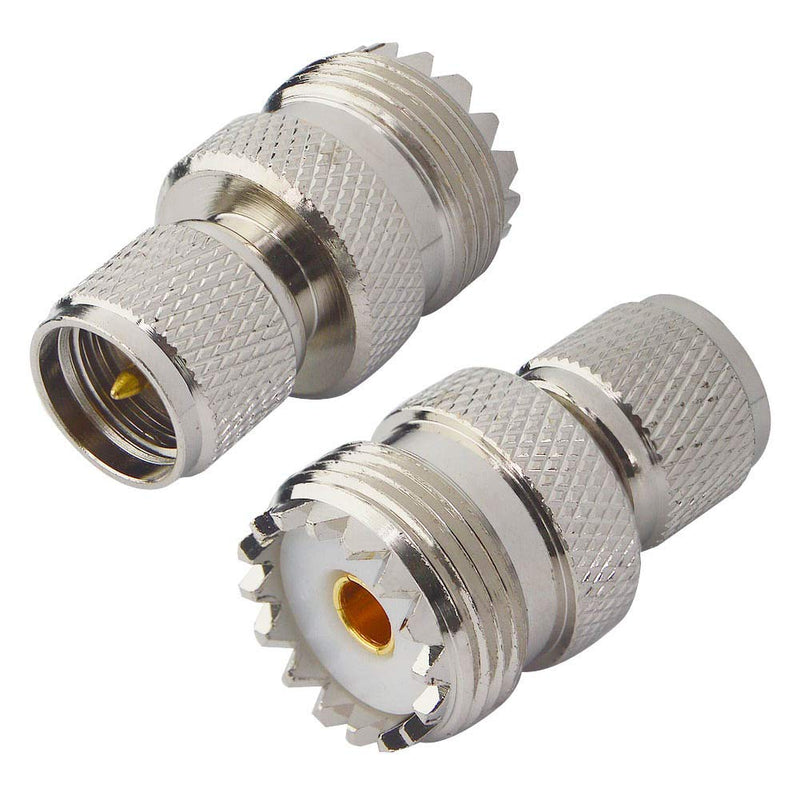 Mini UHF Male to UHF Female SO239 PL259 Connector RF Coax Adapter Pack of 2
