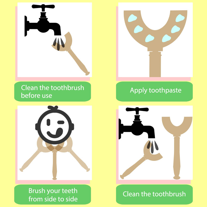 U Shaped Kids Toothbrush 4 Pack, U-Type Whole Mouth Toothbrush for Kids (Age 6-10) Age 6-10