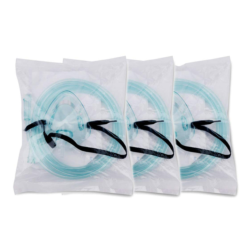 Adult Europe Standard Oxygen Mask with 6.6' Tubing and Adjustable Elastic Strap - 3 Packs - Size L+ Size L+(adult Europe)