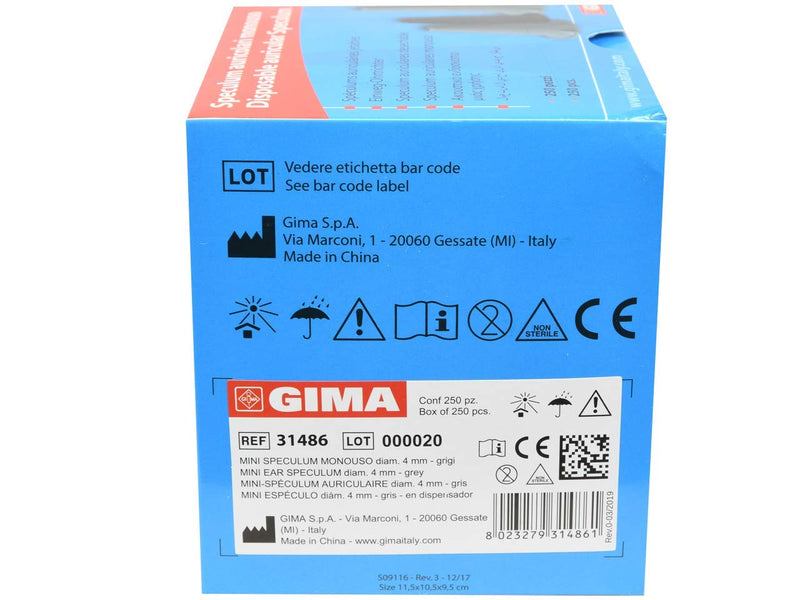 GIMA - Mini disposable ear speculum, Ø 4 mm, gray color, latex free, pack of 250 pieces gray