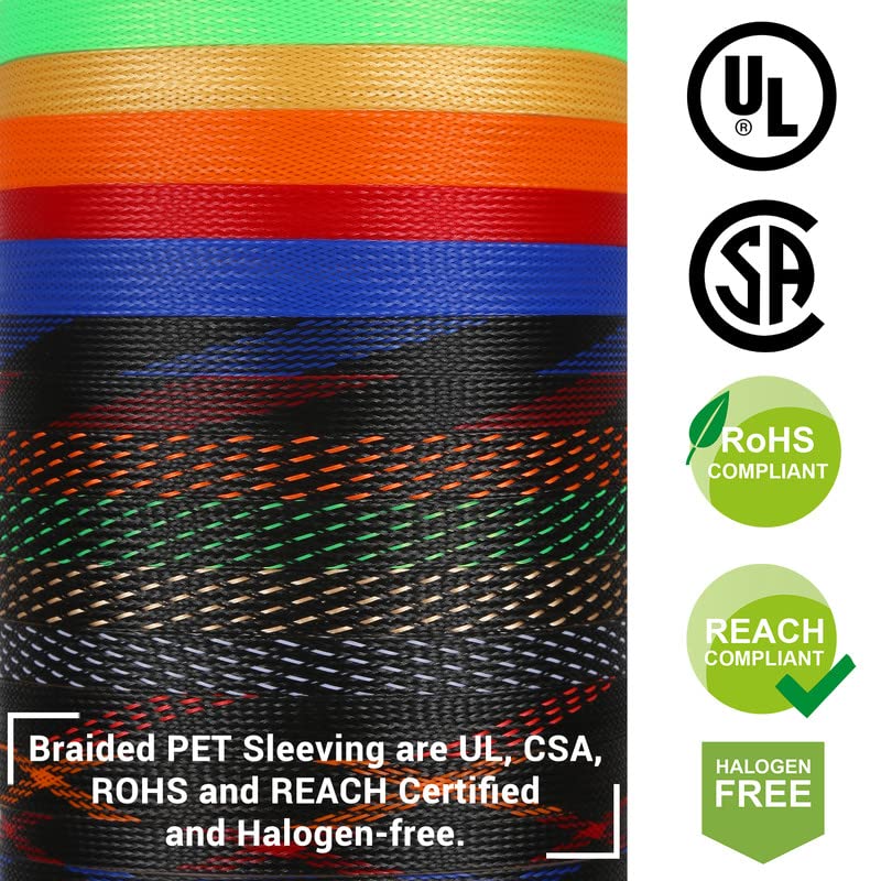 PET Expandable Braided Sleeving 100Ft-1 inch Wire Loom, Aibole Braided Cable Sleeve Wire Wrap,Black&Blue 100FT-1Inch Blackblue