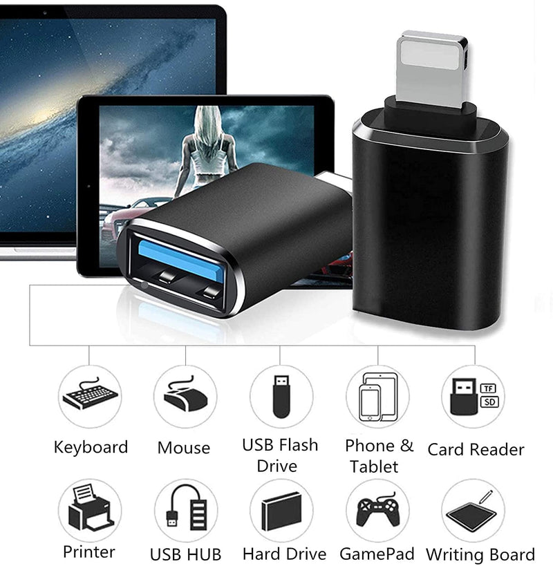 (Apple MFi Certified)Lightning Male to USB3.0 Female Adapter OTG Cable,2 Pack Portable USB Camera Adapter OTG Data Sync Cable for iPhone13/12/11/Xr/X/XS/8/7/Card Reader/Flash Drive/Mouse/MIDI Keyboard Black