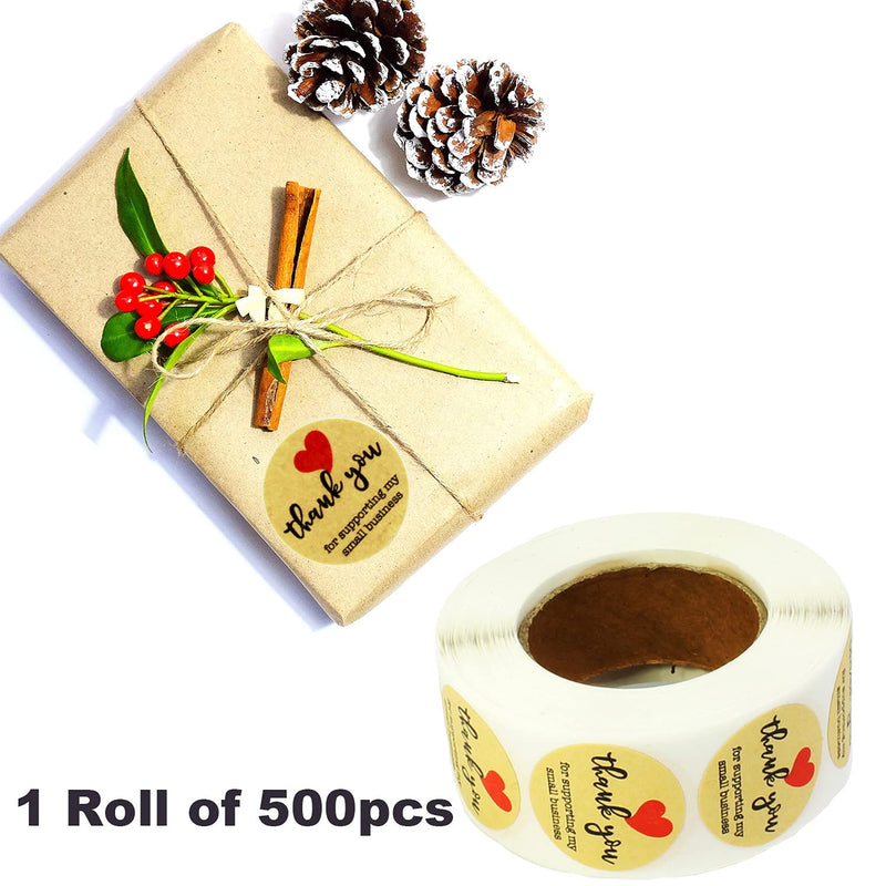 Thank You Stickers for Supporting My Small Business 1.5 inch Roll 500pcs Kraft Paper Waterproof Sealing Labels for Packaging, Envelopes, Online Business Owners, Crafters, Bakeries, Handmade Art Option-02