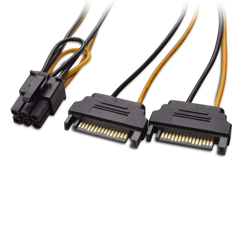 6 Pin PCIe to Dual SATA 15 Pin Male Power Cable, 2X 15-Pin SATA Male to 6 Pin PCI-Express Female Video Card Power Adapter Cable (20CM/8inch)