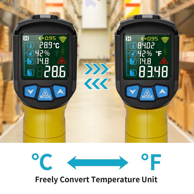 Infrared thermometer MESTEK temperature measuring device digital laser IR pyrometer K-probe -50°C ~ 800°C non-contact with color LCD alarm function adjustable emissivity for kitchen grill automotive