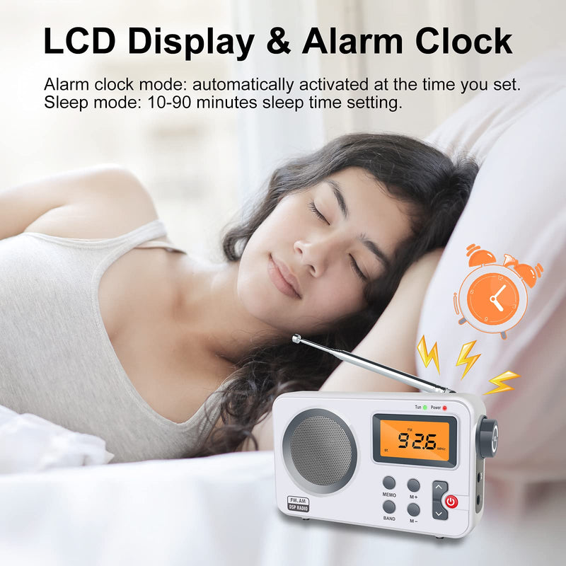 Vnaovd Portable AM FM Radio, Best Reception and Longest Lasting Personal Pocket Radio with LCD Screen, Digtail Alarm Clock, Compact AM FM Player Operated by Power Plug or 4AA Batteries(Not Included) SY801