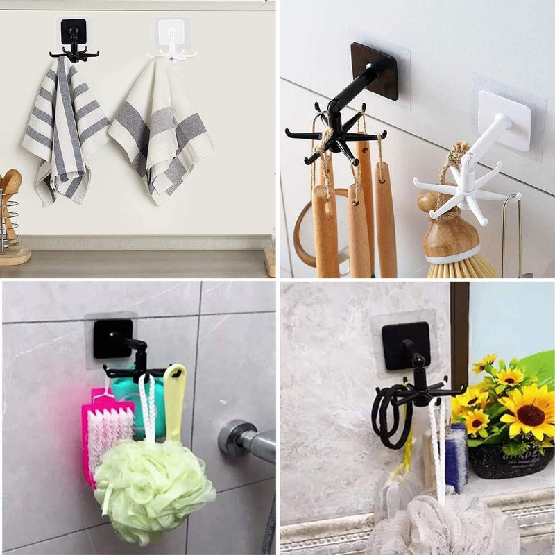 365Home Hanging Utensil Holder Hooks Kitchen Utensil Hanger Wall Mount 360 Degrees Rotating Folding Hook Self Adhesive Hook Utensil Rack with 6 Hooks for Home Kitchen Bathroom Cabinet (Black) Black