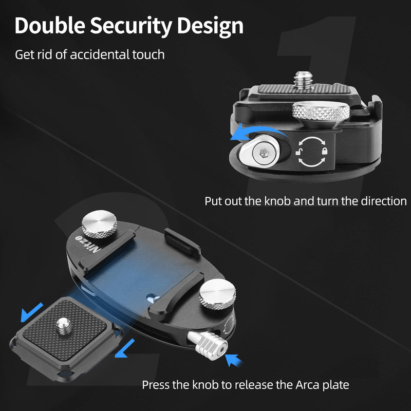 Nitze Camera Clip, Aluminum Capture Clip, Backpack Strap Camera Mount with 4-Side Mountable Arca Quick Release Plate for DSLR/Mirroless Camera, Action Camera - N58A