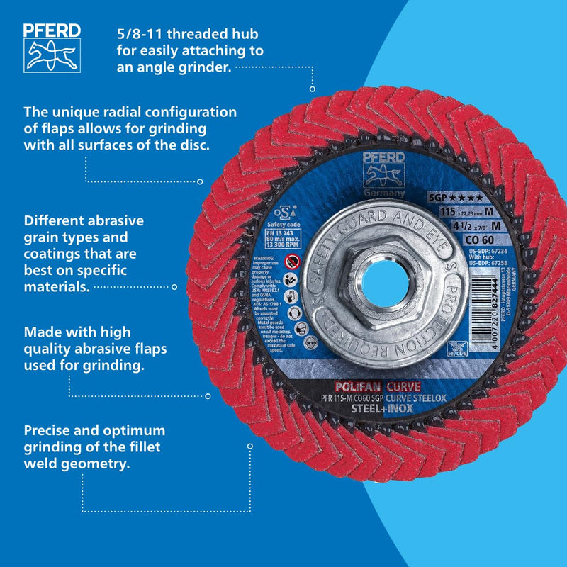 PFERD serrated washer POLIFAN CURVE 2 pieces | Ø 125 mm, width M (11 mm), Z40, SGP STEELOX | 69398197 for precise fillet weld processing, width M (11 mm)