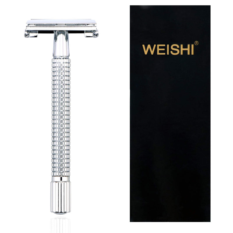 WEISHI Chrome Long Handle Butterfly Open Double Edge Safety Reusable Razor
