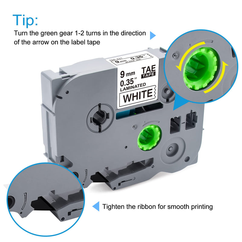 Tze-221 P Touch Label Tape 9mm Replacement for Brother Label Maker Tape Tze-221, Tz Tape 9mm 0.35 Laminated White Compatible with Brother Ptouch PT-D210 PT-D200 PT-H110 PT-D600 Label Maker, 3 Packs Black on White-3p-9mm