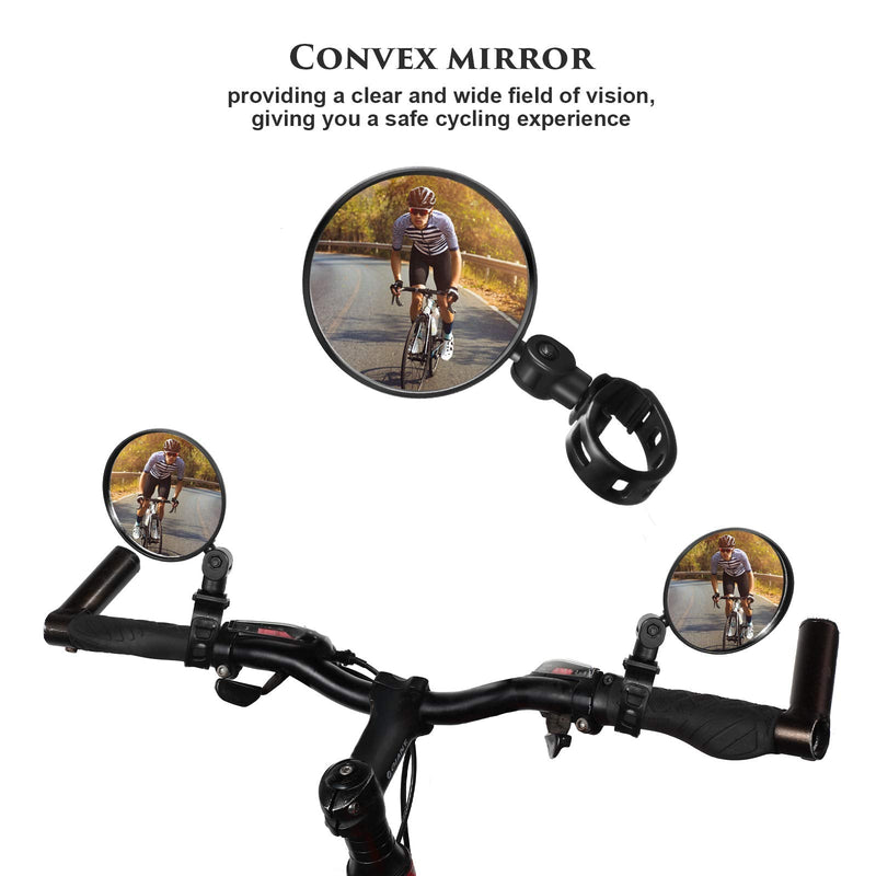 Boao 2 Pieces Bike Mirror Cycling Rear Mirror Adjustable 360 Degree Rotatable Rearview Bicycle Mirrors Shockproof Wide Angle Acrylic Convex Safety Mirror for Most Mountain Road Bike