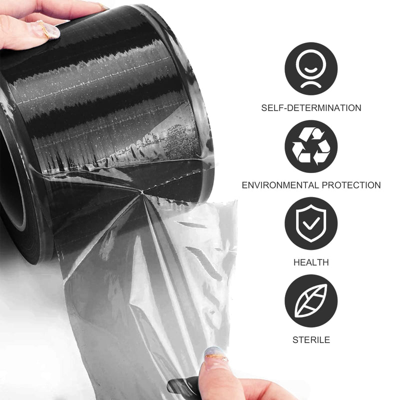 Barrier Film, Disposable Tattoo Barrier Film, Tattoo Cling Film, Barrier Tape Waterproof Film Sticky Wrap, Protective Film for Dental Materials Tattoo Accessories, 1200 Sheets/Roll Film (Black) Black