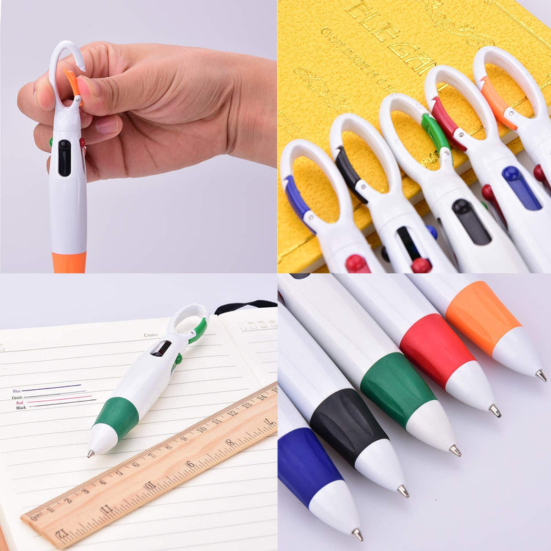 Onwon 24 Pieces Retractable Shuttle Pens 4 Neon Color in One Ballpoint Pen with Buckle Clip on Top Multi-Color Carabiner Keychain for Office School Supplies Students Children Gift