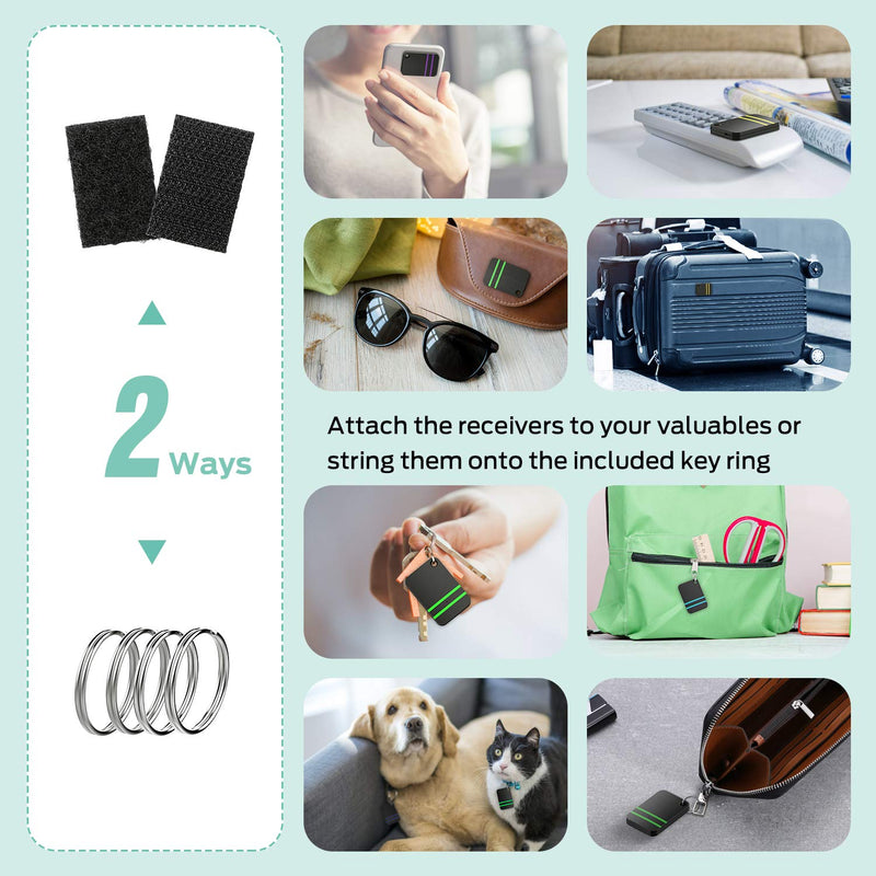 Key Finder, Esky 80dB RF Item Locator with 100ft Working Range, Wireless Wallet Tracker with 1 Transmitter and 6 Receivers for Finding Key, Remote, Pet and Wallet, Batteries Included-Black Black