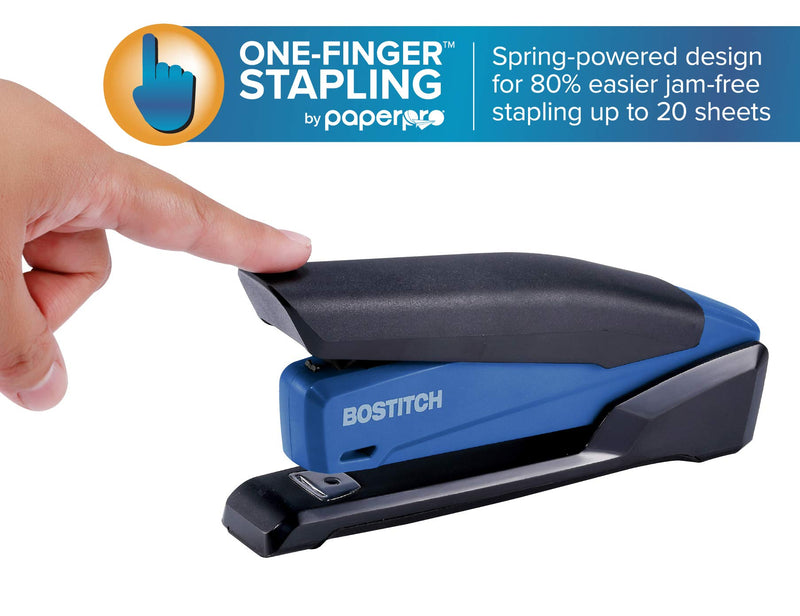 Bostitch Office Executive Stapler - 3 in 1 Stapler - One Finger, No Effort, Spring Powered Stapler, Navy Blue