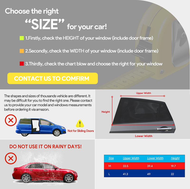 Car Window Shades, Breathable Mesh Side Car Window Sun Shade, Stretchy Car Window Screen for Baby/Camping Sun Protection, car Window Covers for Rear/Back Window for Privacy - 2 Pack M/CAR