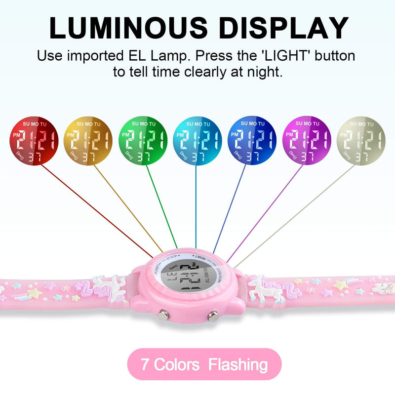 Viposoon Gift for Kids Age 3 4 5 6 7 8 9, Watches for 4-10 Year Old Kids Outdoor Toys for Boys Girls - Best Gifts Unicorn Pink