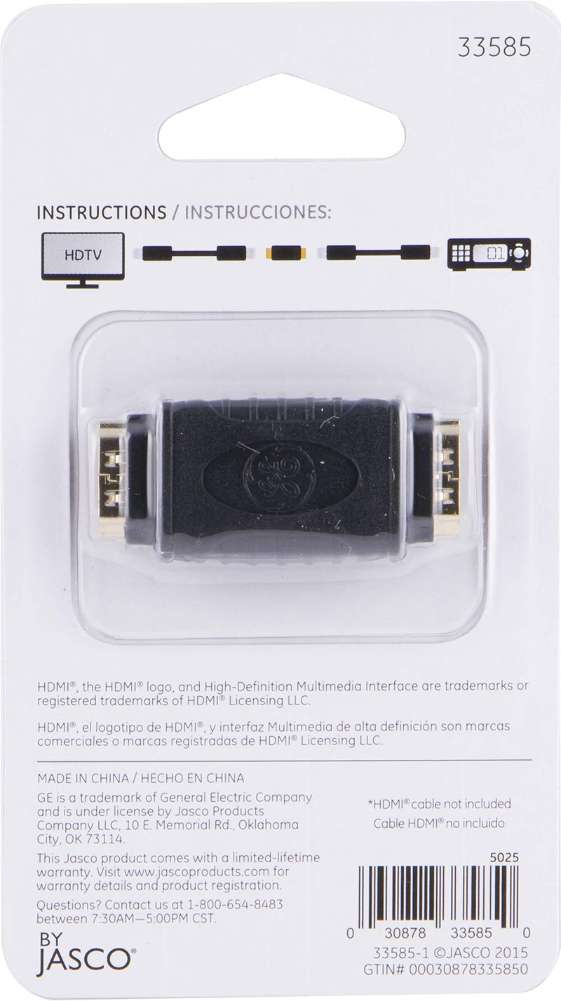 GE UltraPro HDMI Extension Adapter, 1080P Full HD, Extends Length of 2 HDMI Cables, Black, 33585