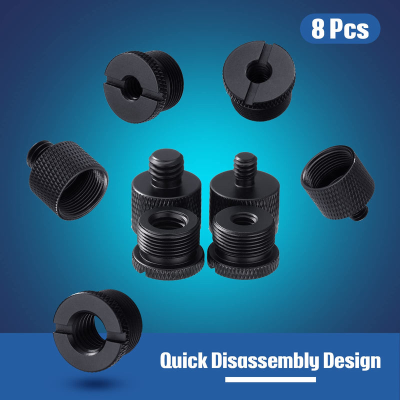 8 Pieces Mic Stand Adapter Mic Thread Adapter Set, 5/8 Female to 3/8 Male and 3/8 Female to 5/8 Male, 5/8 Female to 1/4 Male and 1/4 Female to 5/8 Male Screw Adapter Thread for Microphone (Black) Black