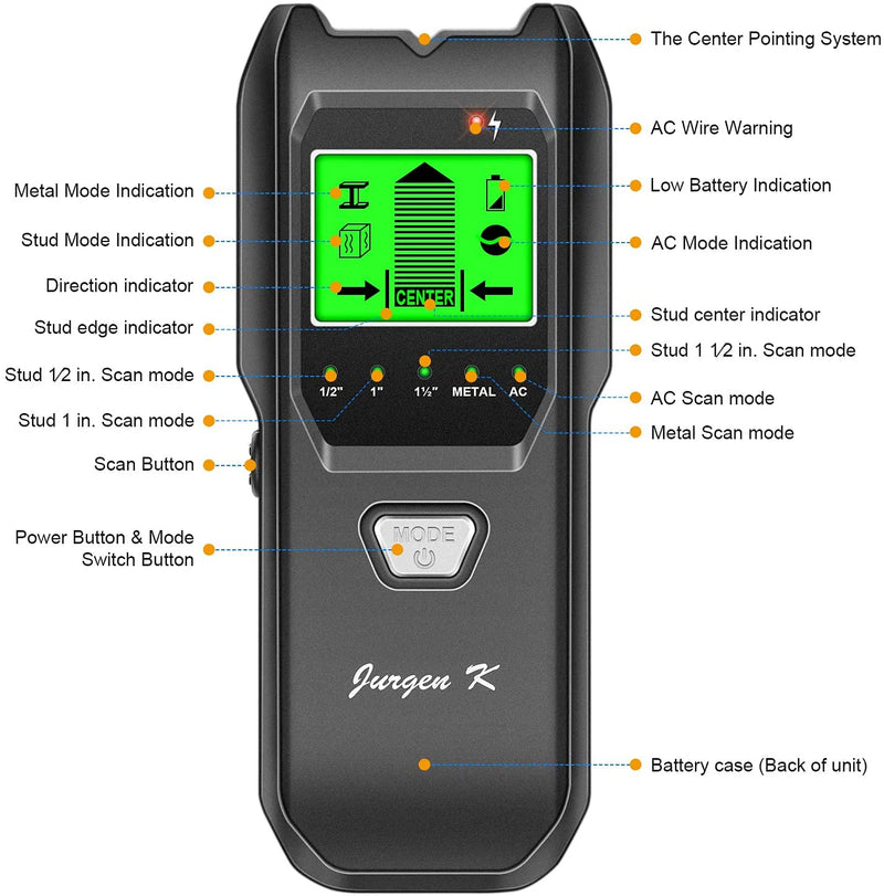 Stud Finder Wall Scanner, 5 in 1 Multifunction Stud Locator with Upgraded Smart Sensor, HD LCD Display and Audio Alarm for The Center and Edge of Metal, Studs, AC Wire, and Pipe Detection Black