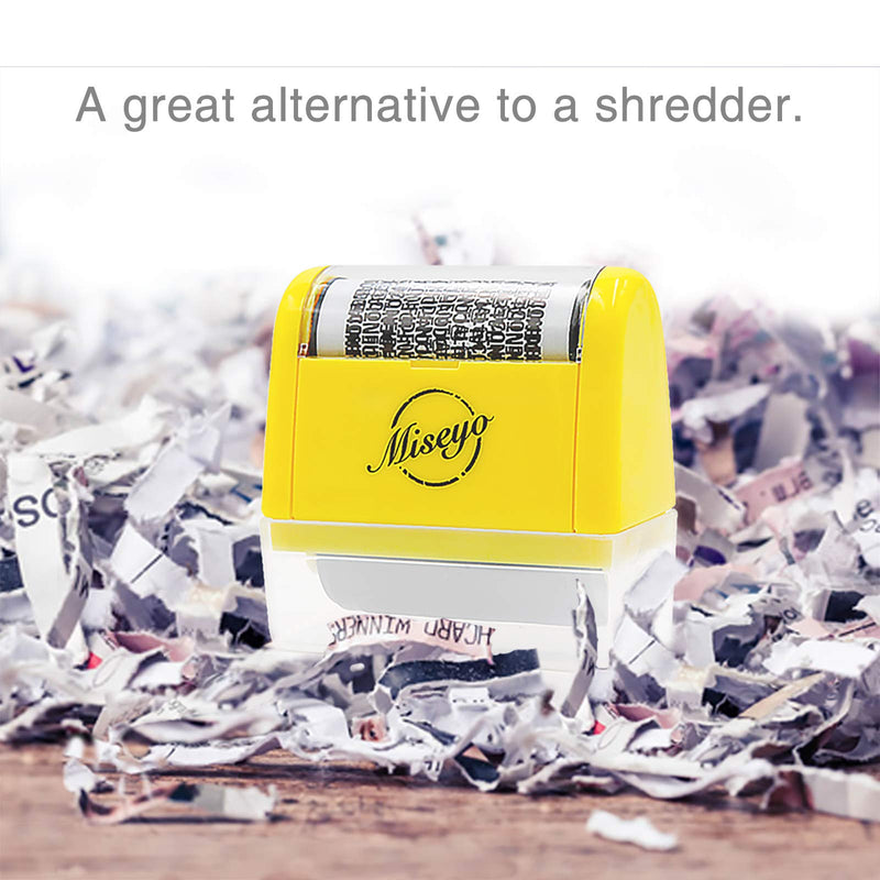 Miseyo Wide Identity Theft Protection Roller Stamp Set - Yellow (3 Refill Ink Included)