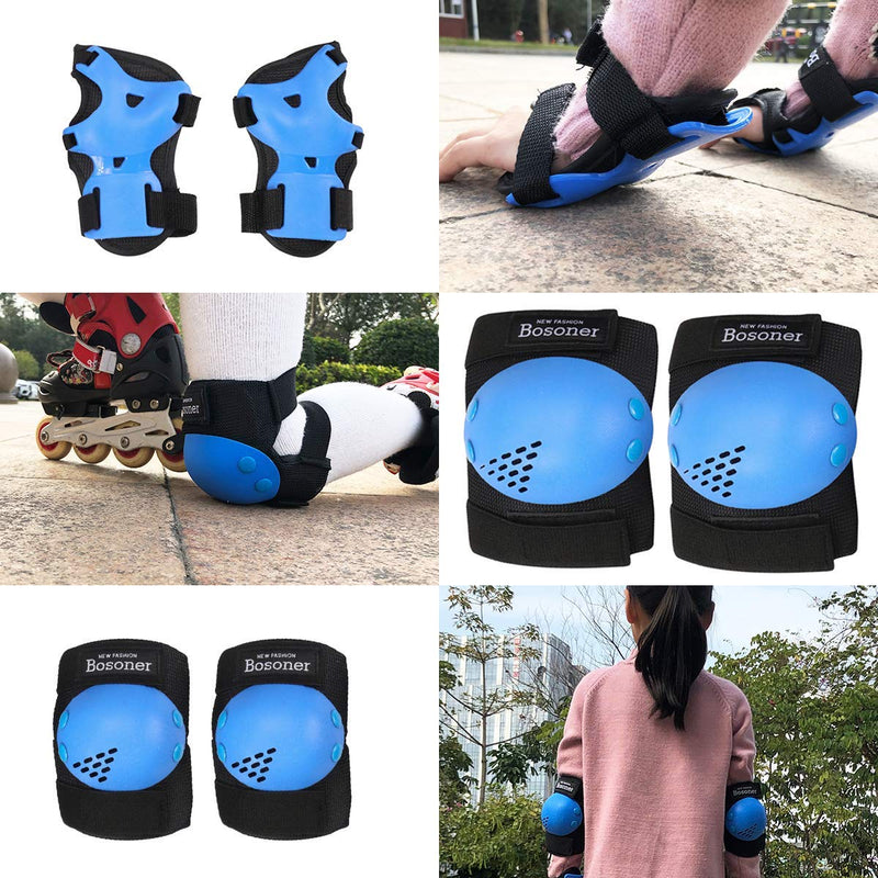 BOSONER Kids/Youth Knee Pad Elbow Pads for Roller Skates Cycling BMX Bike Skateboard Inline Rollerblading, Skating Skatings Scooter Riding Sports Black / Blue Medium