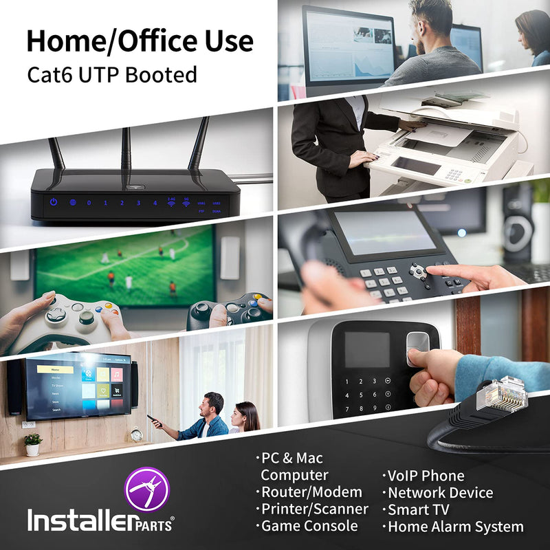 InstallerParts (10 Pack) Ethernet Cable CAT6 Cable UTP Booted 2 FT - Black - Professional Series - 10Gigabit/Sec Network/High Speed Internet Cable, 550MHZ 2 Feet (10 Pack)