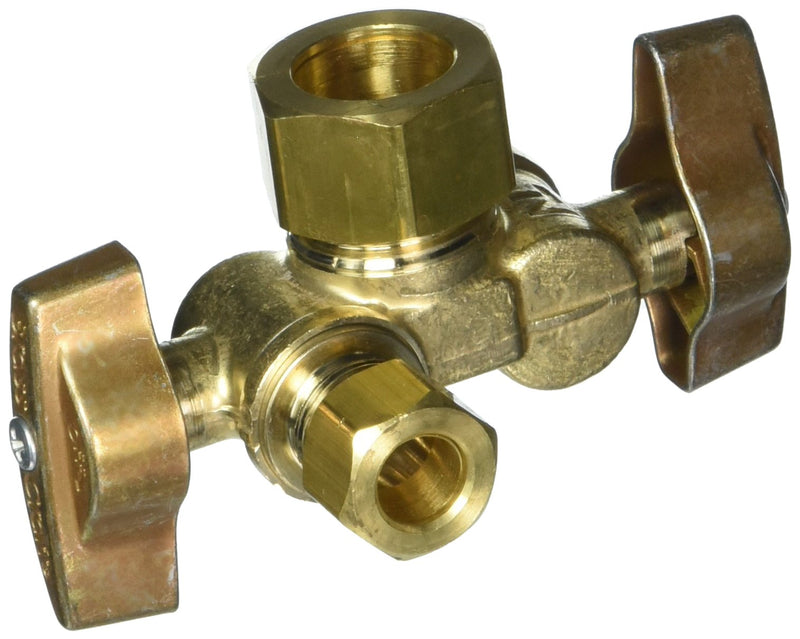 BrassCraft KTCR1901DVX R 1/2" Nom Comp Inlet x 3/8" O.D Comp x 3/8" O.D Comp Dual Outlet Dual Shut-Off 1/4-Turn Angle Ball Valve