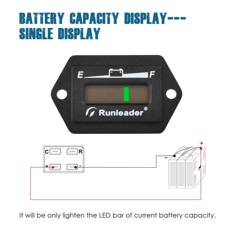 Runleader 36V Battery Fuel Gauge Meter,Battery Level Meter,Lead Acid Battery Applicably,Single&Multiple Screen Display for Golf Cart Club Car Forklift Scrubber Machine (36V)