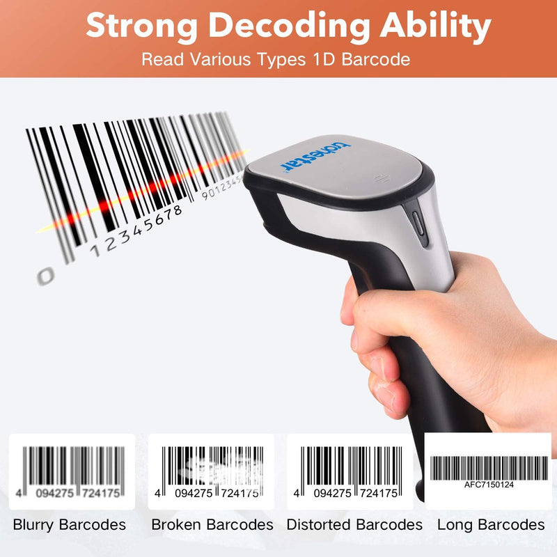 Trohestar Wireless Barcode Scanner, 1D Bar Code Scanner Compatible with Bluetooth Function & 2.4GHz Wireless & Wired Connection, Handheld CCD Bar Code Reader Work with Windows Mac Android iOS CCD barcode scanner