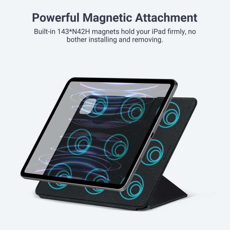 PITAKA iPad Pro 12.9 Case, MagEZ Folio 2 for iPad Pro 12.9, Lightweight, Multi-fold Folio with Hidden Magnetic Apple Pencil Holder, Compatible with MagEZ Case 2/Pro for iPad Pro - Black 12.9" iPad Pro 2022/2021/2020/2018 (3-6th Gen)