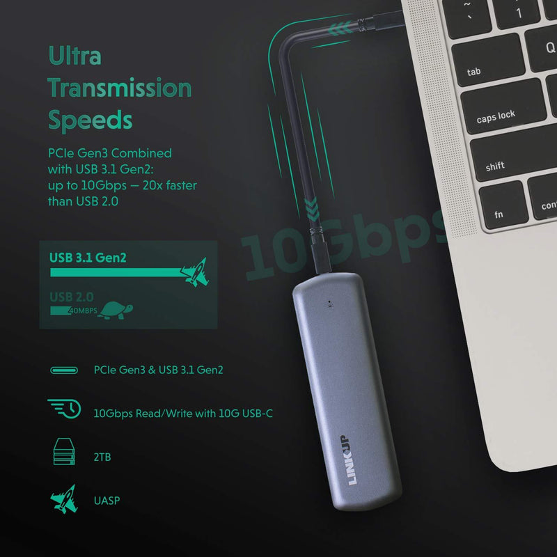 LINKUP - Premium Tool-Less NVMe SSD 10 Gbps Enclosure M.2 to USB-C | Aluminum USB 3.1 Gen 2 to PCIe Gen3 x2 Bridge Chip for Windows & Mac | Compatible with Samsung 960/970 EVO/PRO WD Black Intel Tool-less M.2 NVMe SSD Adapter