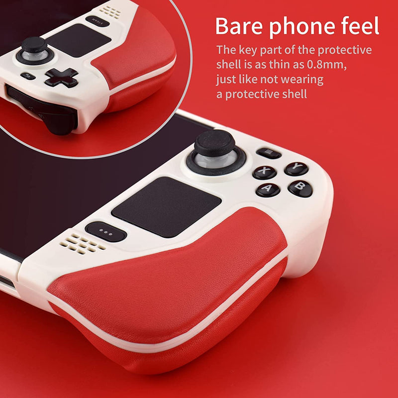 UYIYE Kickstand Case for Steam Deck White Red - Protective and Reliable Accessory with Stand Function Beige/Red NEW-White+Red