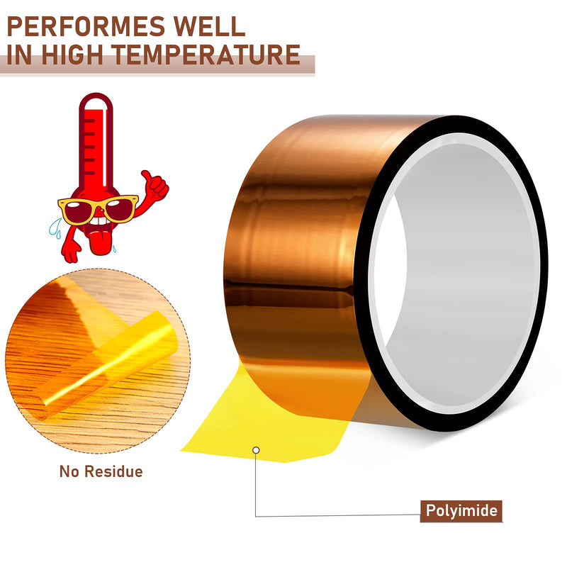 2 Rolls of 2 mil Heat Tape Polyimide Adhesive Tape, High Temperature Tape, Heat Transfer Sublimation Tape for Soldering, Electrical, Masking, 3D Printer Application, 50 mm x 108 ft