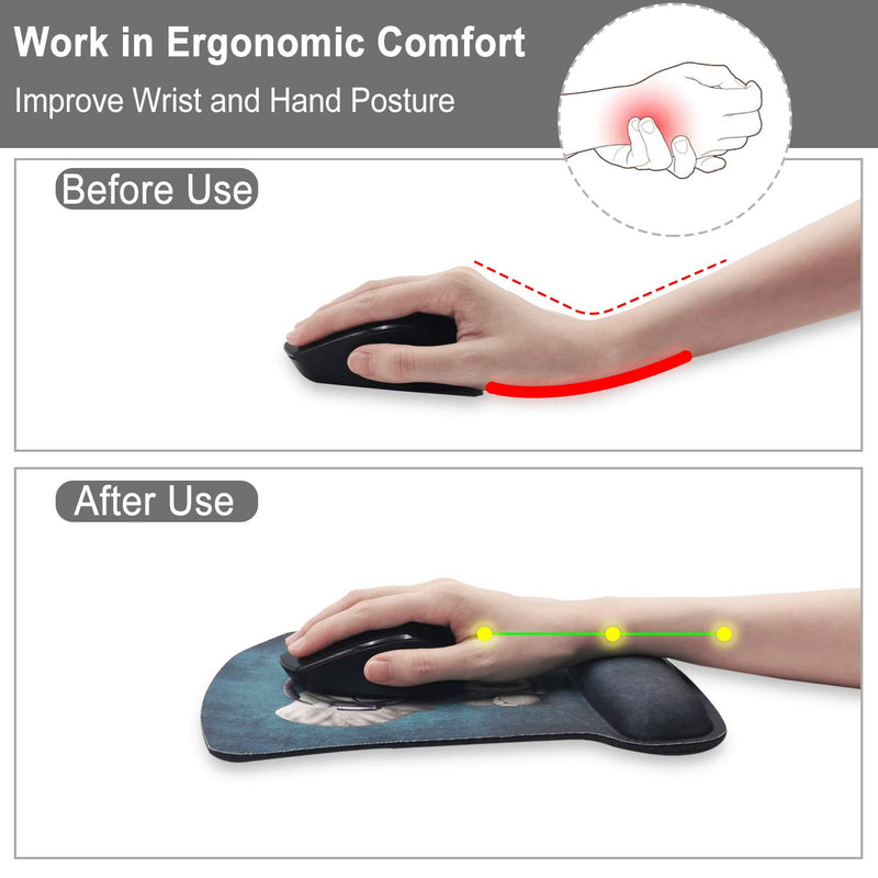 Ergonomic Mouse Pad with Gel Wrist Rest Support, HOMKUMY Cute Mouse Pads with Non-Slip Rubber Base Wrist Rest Pad for Home, Office & Travel Easy Typing & Pain Relief, Blooming Flowers Blue