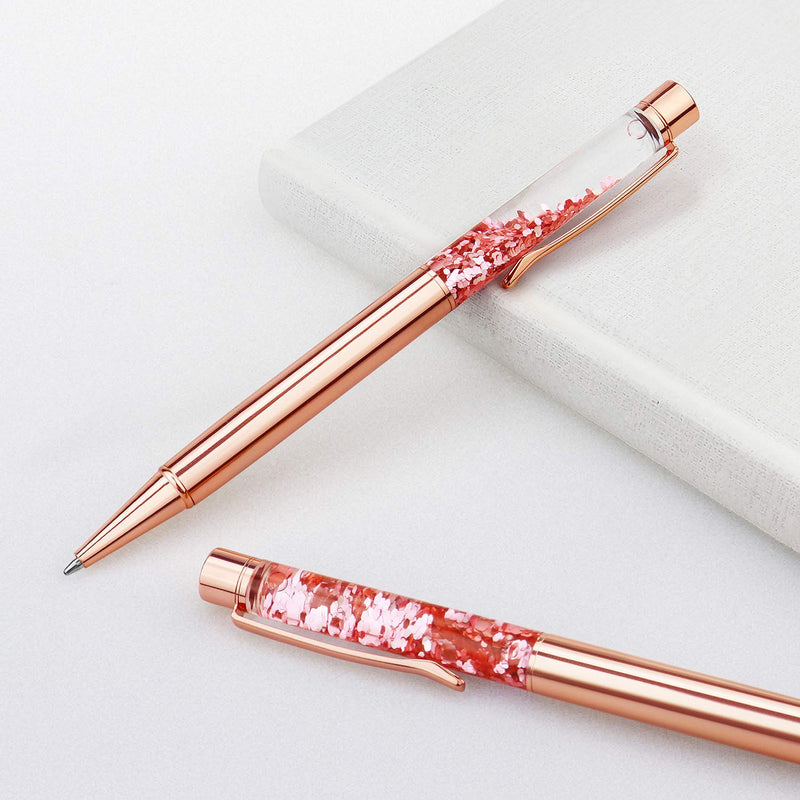 Ballpoint Pens, 3 Pcs Rose Gold Metal Pen Bling Dynamic Liquid Peices Pen with Refills Black Ink for Office Supplies Gift Wedding Birthday