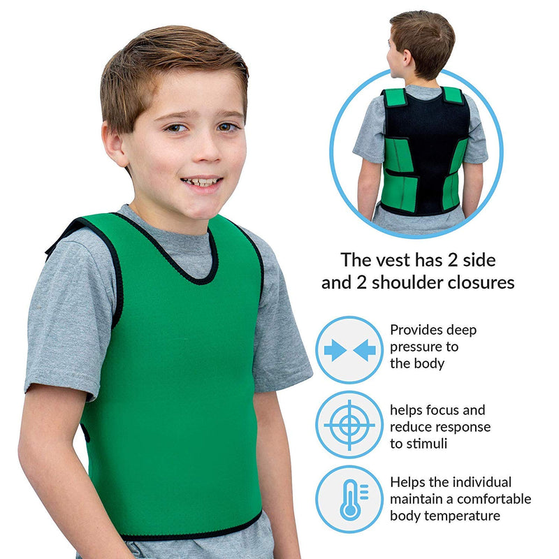 Special Supplies Sensory Compression Vest Deep Pressure Comfort for Autism, Hyperactivity, Mood Processing Disorders, Breathable, Form-Fitting, Kids and Adults (Green, X-Small 14x24 inches) Green X-Small (Pack of 1)