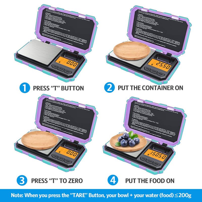 Brifit fine scales 0.01 g, pocket scales 200g/0.01 g, digital pocket scales, gold scales, coin scales, with a 50g stainless steel calibration weight, high-contrast LCD, tare function, auto off function, mint green mint green