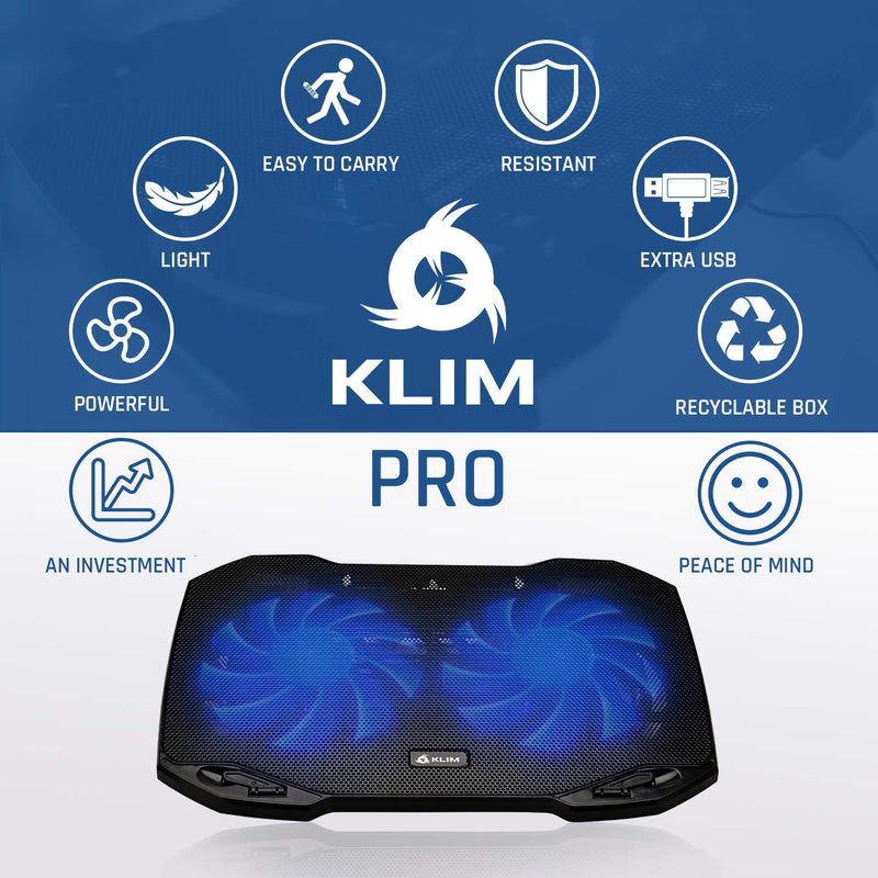 KLIM Pro - The Laptop Cooling Pad for Professionals + Light, Compact, Easy to Carry, Durable + 10â€ to 15,6â€ + Extra USB Port + Laptop Cooler with Fans + New 2021 Version - Black