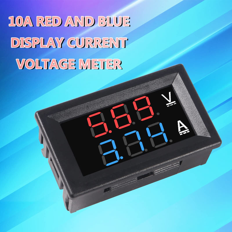 Alinan 6pcs Digital Voltmeter Ammeter DC 100V 10A Amp Voltage Current Volt Amp Meter Tester 3 Bits Dual LED Display Panel(Red-Blue) Amp Volt Multimeter 0.28" with Connect Wires