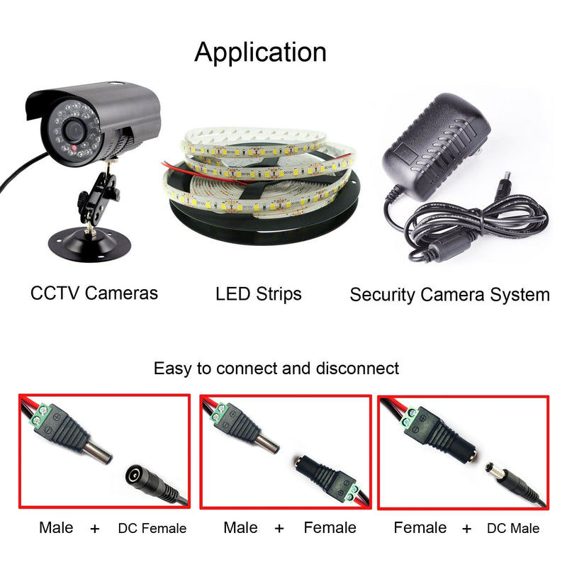 DAYKIT 10 Pairs 12V Male+Female 2.1x5.5MM DC Power Jack Plug Adapter Connector for CCTV Camera
