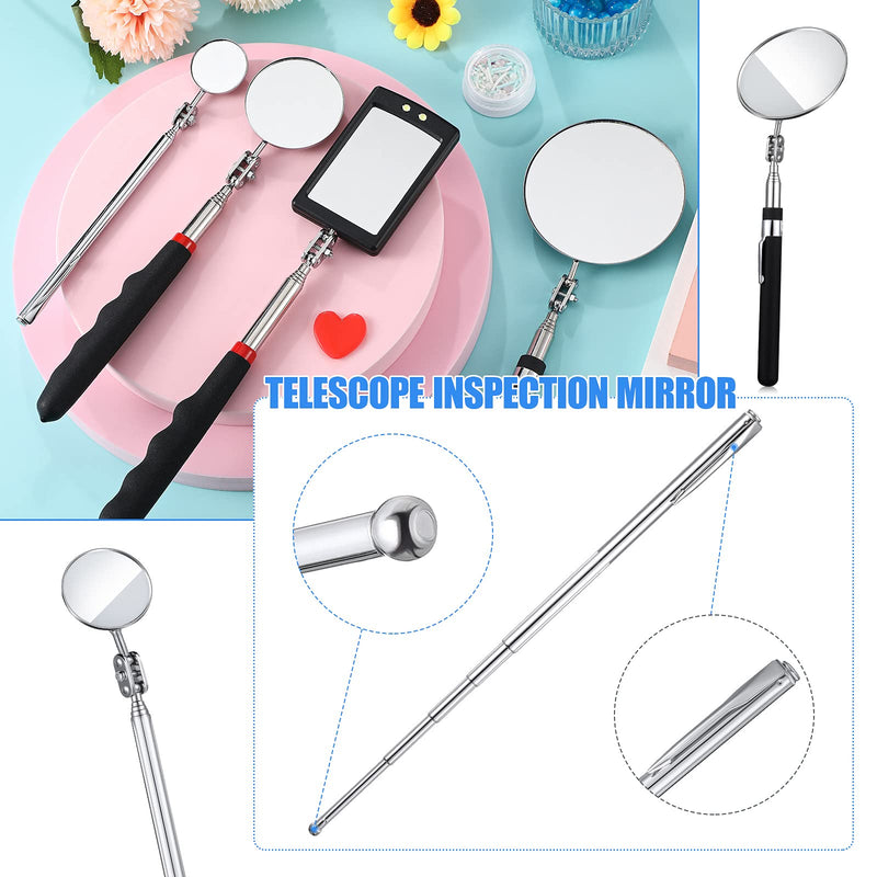 4 Pieces Telescoping Inspection Mirror Telescoping LED Lighted Flexible Inspection Mirror Round Mirror Square Mirror Inspection Tool for Checking Observing Vehicle Small Part (Elegant Style) Elegant Style