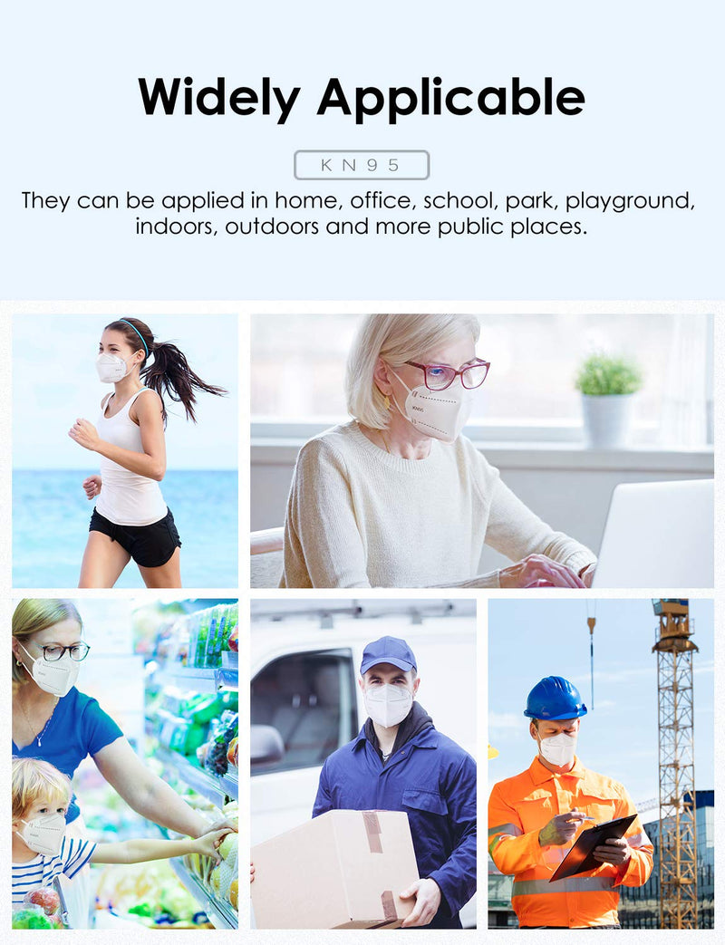 HUHETA KN95 Face Mask 60 Pack, 5-Ply Breathable & Comfortable Safety Mask, Filter Efficiency>=95%, Protective Cup Dust Masks Against PM2.5 - Individually Wrapped (White Mask) White