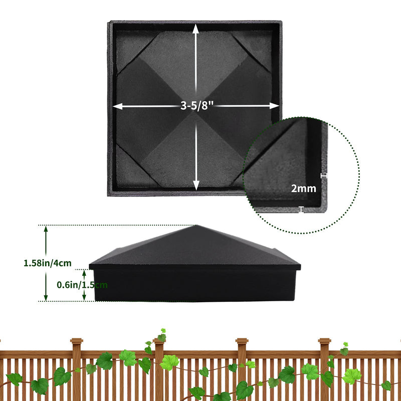 Azdele 4x4 Aluminum Pyramid Post Caps Cover for 4x4 Nominal Wood Post(Actual/True 3.5" x 3.5"), with Matte Finish Powder Coated Surface, for Fence Wood Post of Decks or Corridors(Black, 4 Pack) 3.5" x 3.5" Black