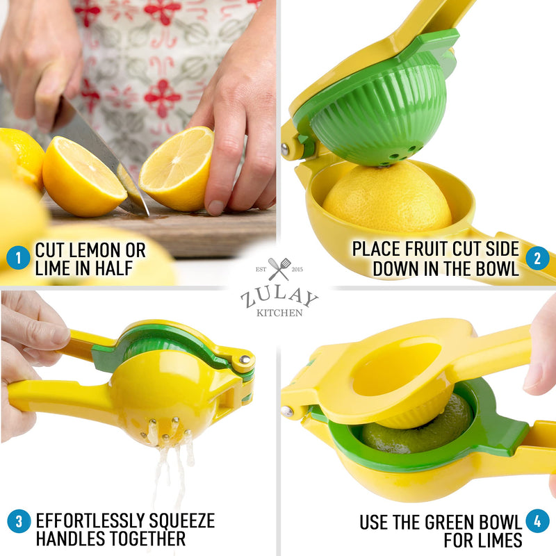 Zulay Premium Metal Lemon Lime Squeezer - Manual Citrus Press Juicer Medium Handheld Classic Yellow and Green