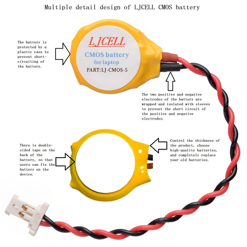 LJCELL CMOS ML1220 Battery for DELL XPS 13 15 9343 9350 9360 9365 BIOS RTC ML1220 Battery with 2 Wire Cable and Connector CMOS-ML1220-5 1 Count (Pack of 1)