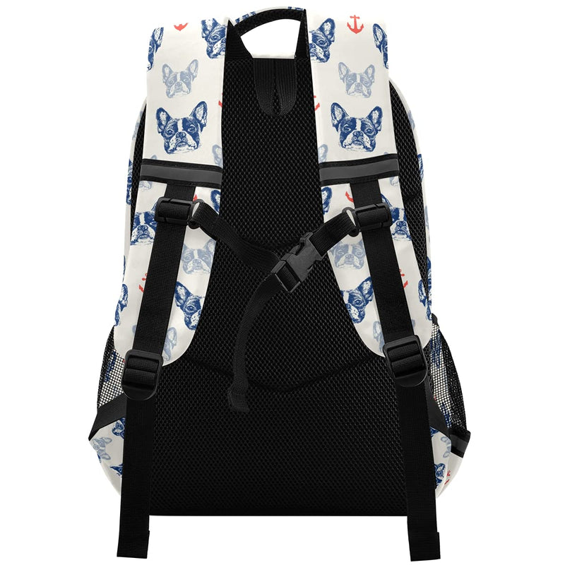 School Backpack with Chest Strap, French Bulldog And Anchor Laptop Backpack, Travel Hiking Backpack for Boys Girls, Rucksack, Knapsack Puppy 032