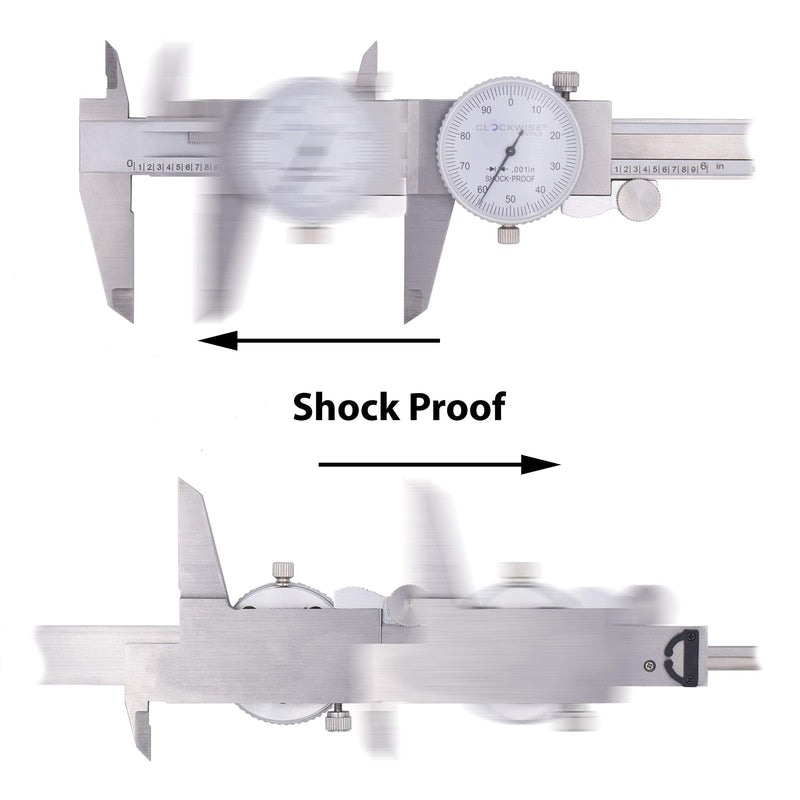 Clockwise Tools DDLR-0805 Pro Dial Caliper 0-8 Inch Double Shock Proof Stainless Steel Body SAE Measuring Tool